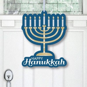Big Dot of Happiness Happy Hanukkah - Hanging Porch Chanukah Holiday Party Outdoor Decorations - Front Door Decor - 1 Piece Sign - 1 of 4