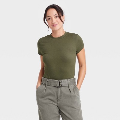 Women&#39;s Ribbed Bodysuit - A New Day&#8482; Moss Green M