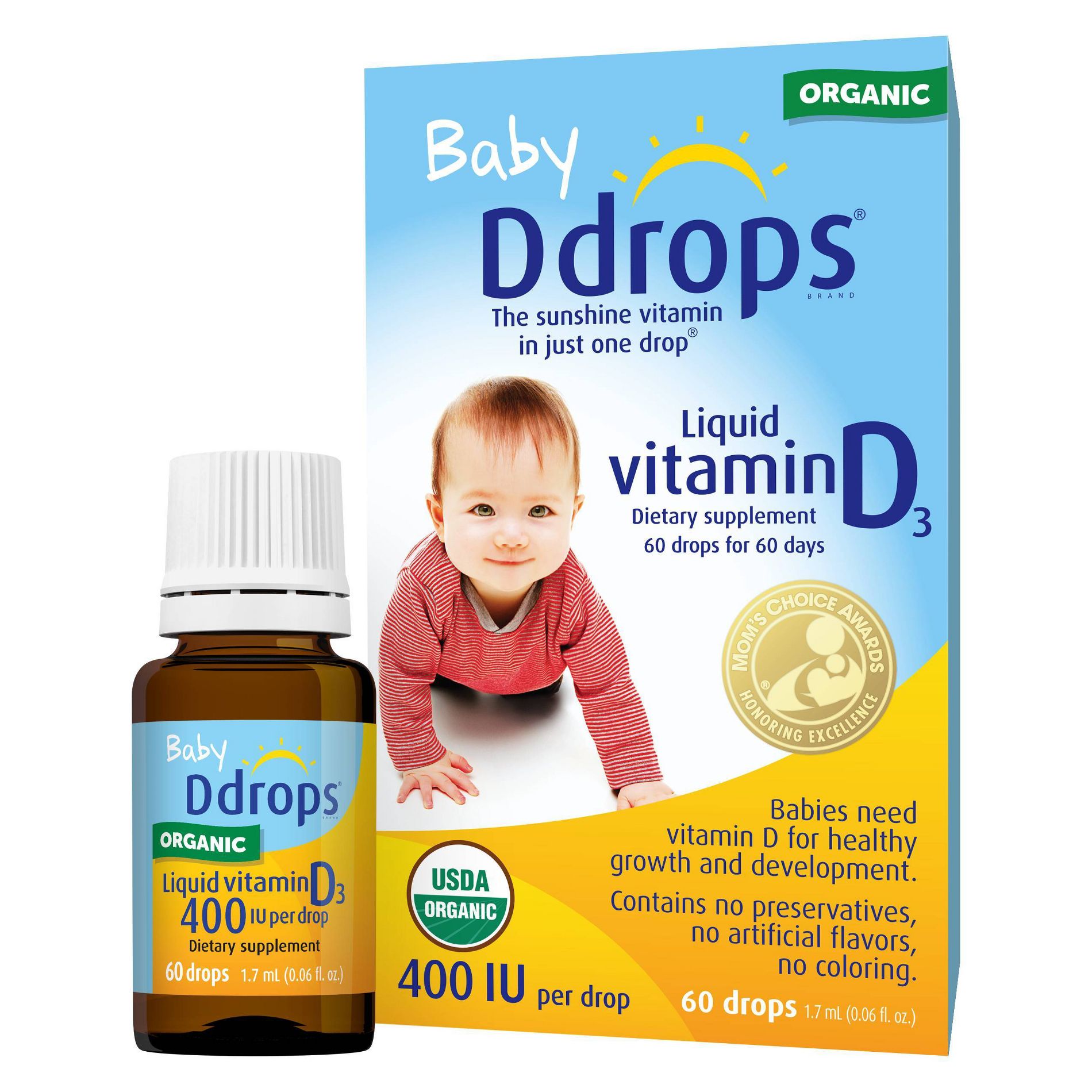 Ddrops Baby Vitamin D 400 IU Organic Liquid Drops - 0.06 fl oz