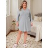 Women's Plus Size Stripe V Neck Button Down 3/4 Sleeve Side Slits Soft Lounge Midi Nightshirt with Pocket - Agnes Orinda - 3 of 4