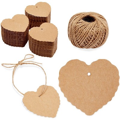 Bright Creations 300 Pack Heart Shaped Kraft Paper Gift Tags with String (2.3 x 2.2 in)