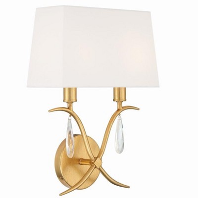 Antique Gold 2-Light Sconce with White Silk Shade