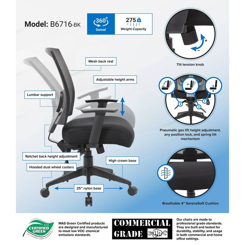 Multifunction Mesh Chair Black - Boss Office Products, 6 of 7