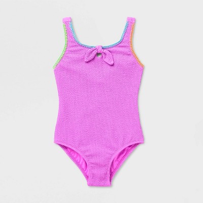 Cat & Jack Girls' Colorful Crinkle Solid One Piece Swimsuit - Cat & Jack™ Purple S — фото 2