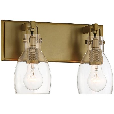 Minka Lavery Industrial Wall Light Sconce Soft Brass Hardwired 13 3/4" 2-Light Fixture Clear Glass Shade for Bedroom Bathroom