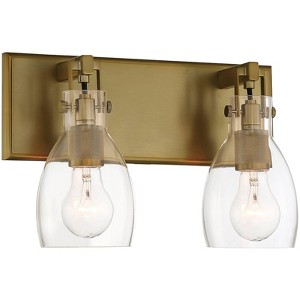 Minka Lavery Industrial Wall Light Sconce Soft Brass Hardwired 13 3/4" 2-Light Fixture Clear Glass Shade for Bedroom Bathroom - 1 of 3