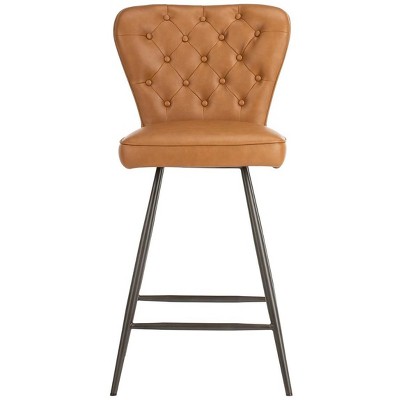 Transitional Camel Leather Swivel Counter Stool, 17"W