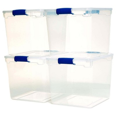 Homz Heavy Duty Modular Clear Plastic Stackable Storage Tote Containers with Latching and Locking Lids, 31 Quart Capacity, 4 Pack