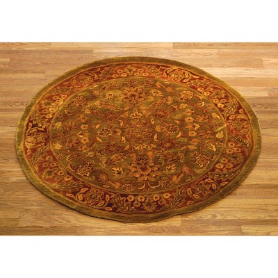 Golden Jaipur Round Green and Rust Wool Area Rug