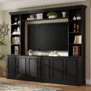 Mid-Century Entertainment Center Wall Unit with Bridge for 70" TV,97.4"W Media Console with Adjustable Shelf and Storage Cabinets-Baofuwish - 1 of 4