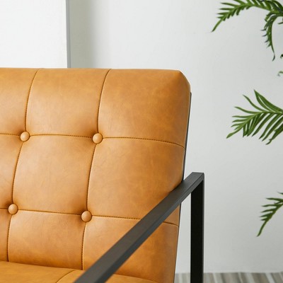Mid-Century Modern Camel Faux Leather Metal Accent Chair