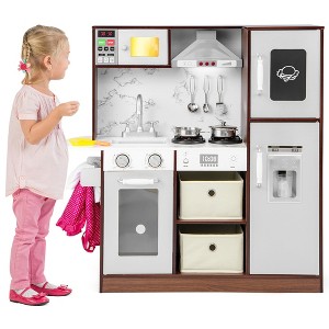 Costway Kids Kitchen Playset w/Attractive Lights & Sounds Range Hood Microwave Ice Maker - 1 of 4