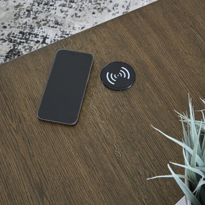 Brown Square Wood End Table with Wireless Charging