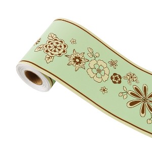 Unique Bargains Self Stick PVC Green Brown Peach Flower Decor Wall Paper Border - 1 of 4