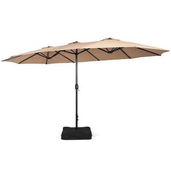 Costway 15FT Double-Sided Twin Patio Umbrella Outdoor Market W/ Crank & Base Grey\Coffee\Turquoise\Beige\Orange\Wine