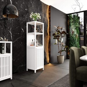 ORRD 52ft White Linen Tower Bamboo Storage Cabinet for Bathroom, Bedroom & Living Room - 1 of 4