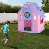 Kids Cottage Playhouse with Magnetic Dartboard, Basketball Hoop, Ring Toss & Soccer Goal – Indoor & Outdoor Playhouse - 3 of 4