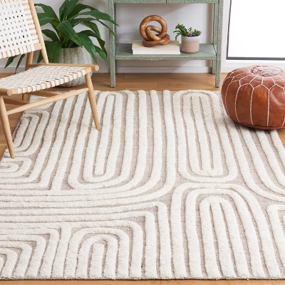 Ivory and Beige 8' x 10' Handmade Wool and Cotton Area Rug