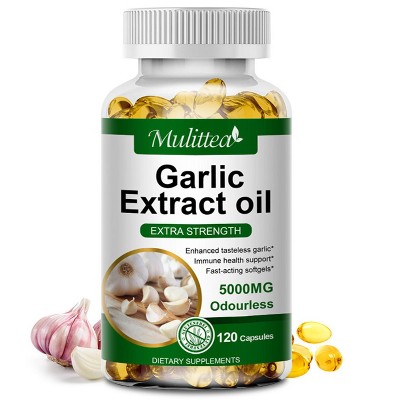 Mulittea Organic Odorless Garlic Capsules 5000mg – Heart, Immune & Digestive Support - 120 Softgels