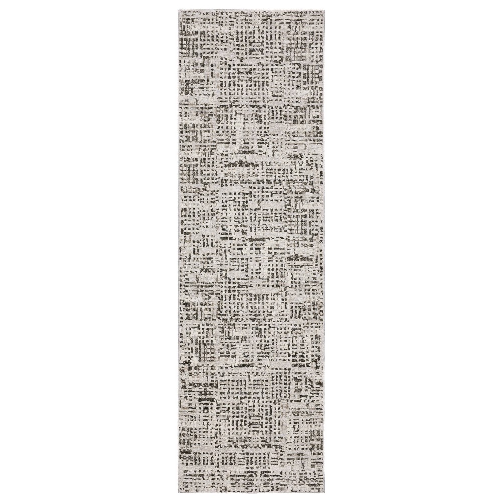 Photos - Area Rug 2'3"x7'6" Nirvan Abstract Gridwork Indoor  Ivory/Gray - Captiv8e Designs: Geometric Runner, Fade & Stain-Resistant