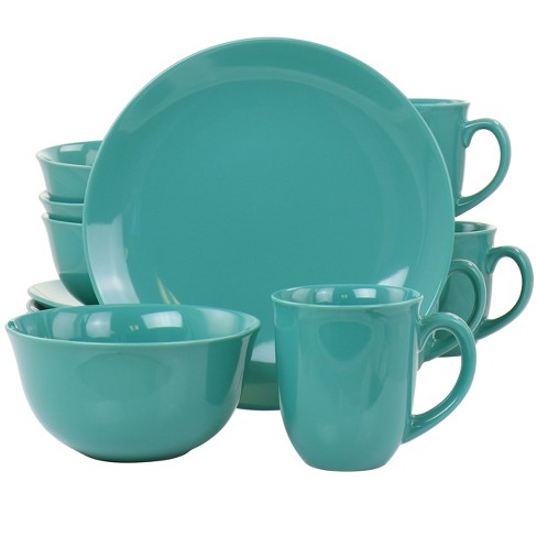 Maddox Teal Stoneware 12-Piece Dinnerware Set Kitchen Accessories