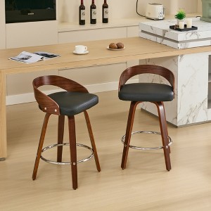 25" Faux Leather Swivel Bar Stools Set of 2 with Low Back and Soft Cushion, Wooden Bar Chairs for Kitchen Island, Home Bar - 1 of 4