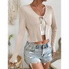 Womens Tie Front Sweater Cardigan Long Sleeve Rib Knit Shrug for Dress Sweaters Crop Tops Womens Soft Cardigan - 3 of 4