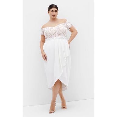 City Chic Plus Size Lace Glamour Midi Dress - Ivory