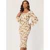 Allegra K Women's Floral Balloon Sleeve Square Neck Ruffle Mermaid Smocked Bodycon Dress - 2 of 4