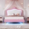 Twin Size Bed With LED Lights Modern Twin Size Upholstered Princess Bed Frame With Crown Headboard - 2 of 4