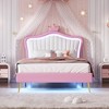 Twin Size Bed With LED Lights Modern Twin Size Upholstered Princess Bed Frame With Crown Headboard - image 2 of 4