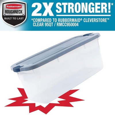 Clear 95 Qt Plastic Storage Bins with Gray Lids, Set of 4