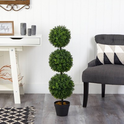 3' Green Plastic Triple Ball Boxwood Topiary in Black Pot
