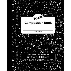 Pacon Composition Book, Black Marble, 3/8" Ruled w/Margin, 9-3/4" x 7-3/4", 60 Sheets (Pack of 10) - 1 of 1