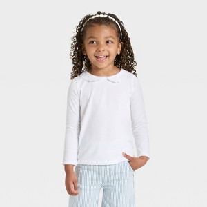 OshKosh B'gosh Toddler Girls' Peter Pan Collar Long Sleeve Shirt - White - 1 of 3