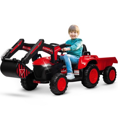 12V 3 in 1 Kids Ride On Excavator & Tractor with Detachable Trailer, Kids Electric Vehicles with Remote Control, LED Lights Music for Kids