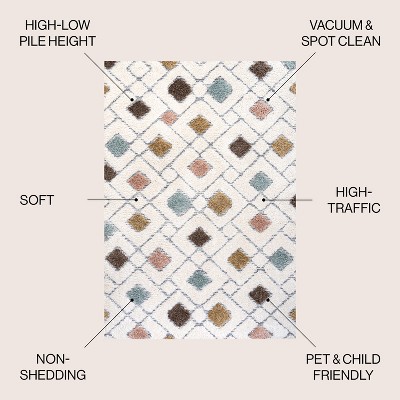 Retro Multi/Cream Trellis Flat Woven Stain-Resistant Rug