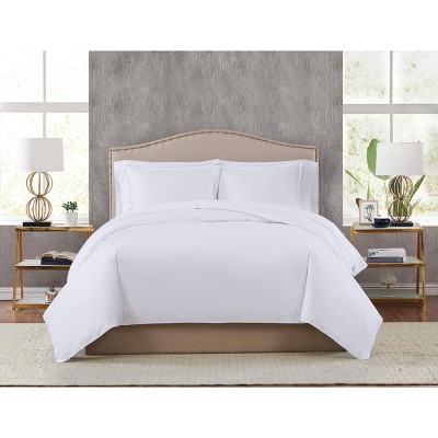White Cotton Full/Queen Percale Duvet Cover Set