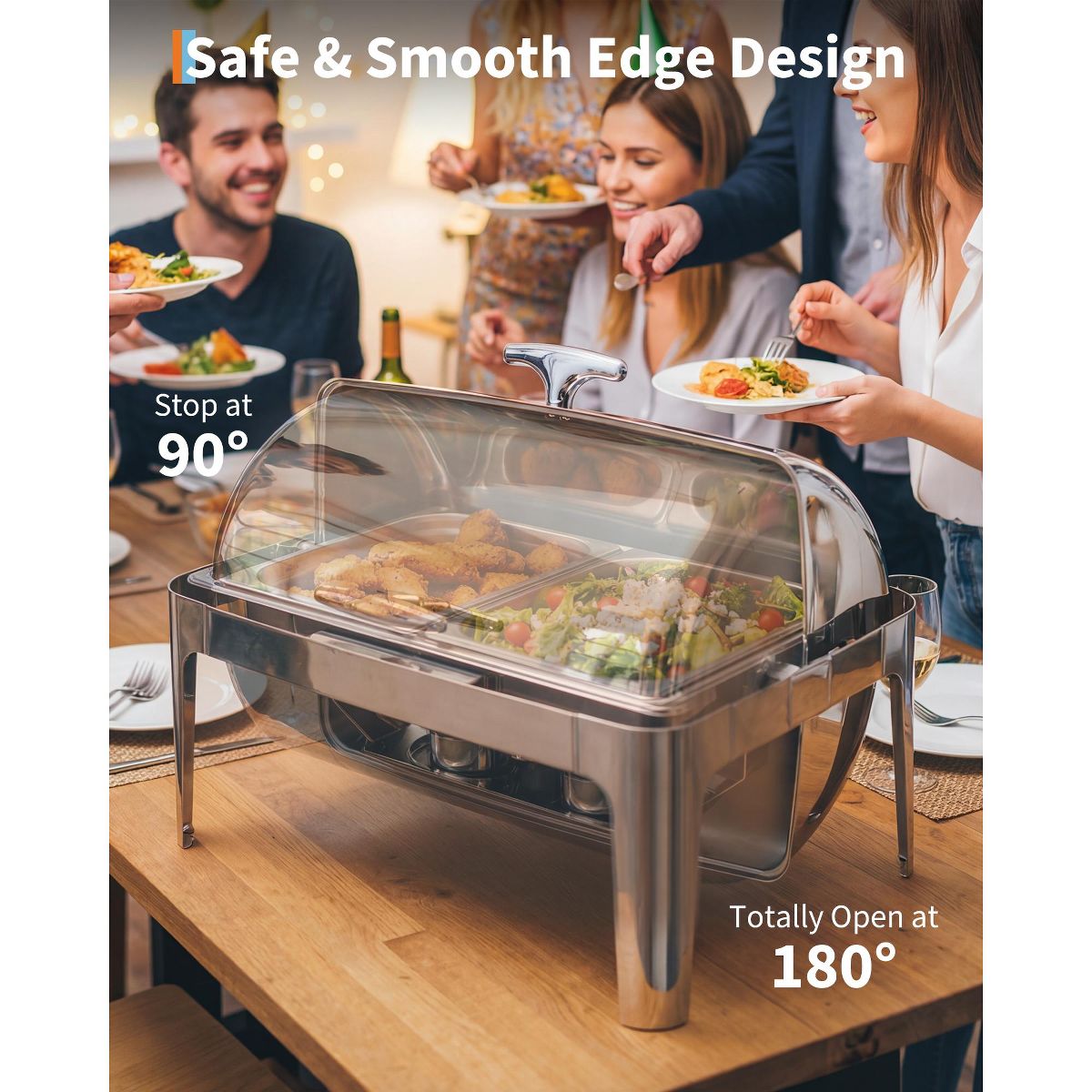 Roll Up Chafing Dishes for Buffet, 9.5 QT Stainless Steel Chafers and Buffet Warmers Complete Set with Food Pan Water Pan Fuel Holder for Party - thumbnail 4