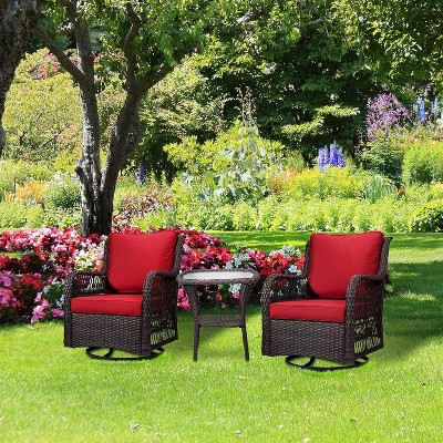 3-Piece Outdoor Swivel Rocking Chair Set with Thick Cushion & Side Table, Durable Rattan Wicker Patio Furniture for Garden, Balcony, Porch