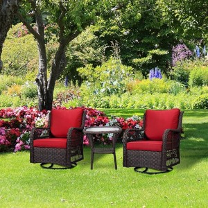 3-Piece Outdoor Swivel Rocking Chair Set with Thick Cushion & Side Table, Durable Rattan Wicker Patio Furniture for Garden, Balcony, Porch - 1 of 4