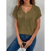Women's Relaxed Fit Short Sleeve Top - Zip Front Soft Drape Shirt  Casual Pullover for Daily Wear - 2 of 4