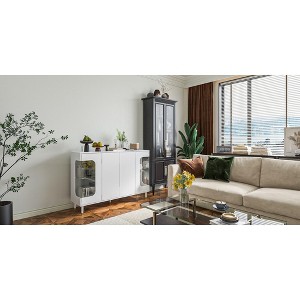 FUFU&GAGA White Versatile Glass Display Case with LED Lighting Sideboard - 1 of 4