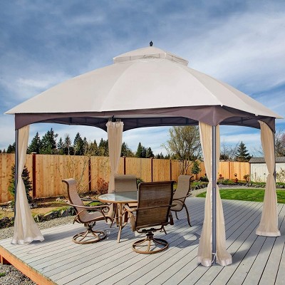 10X12 FT Outdoor Rectangular Softtop Metal Gazebo,Gazebo With Double Roof Canopy And Mosquito Net,Galvanized Steel Patio Tent-Coolbibila