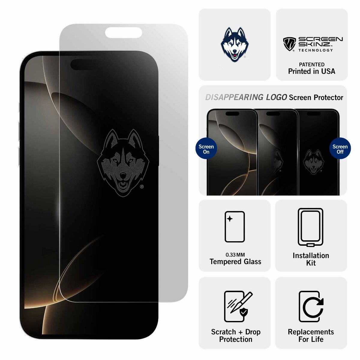 Screen Skinz Connecticut Huskies (UCONN) Clear Screen Protector - thumbnail 2