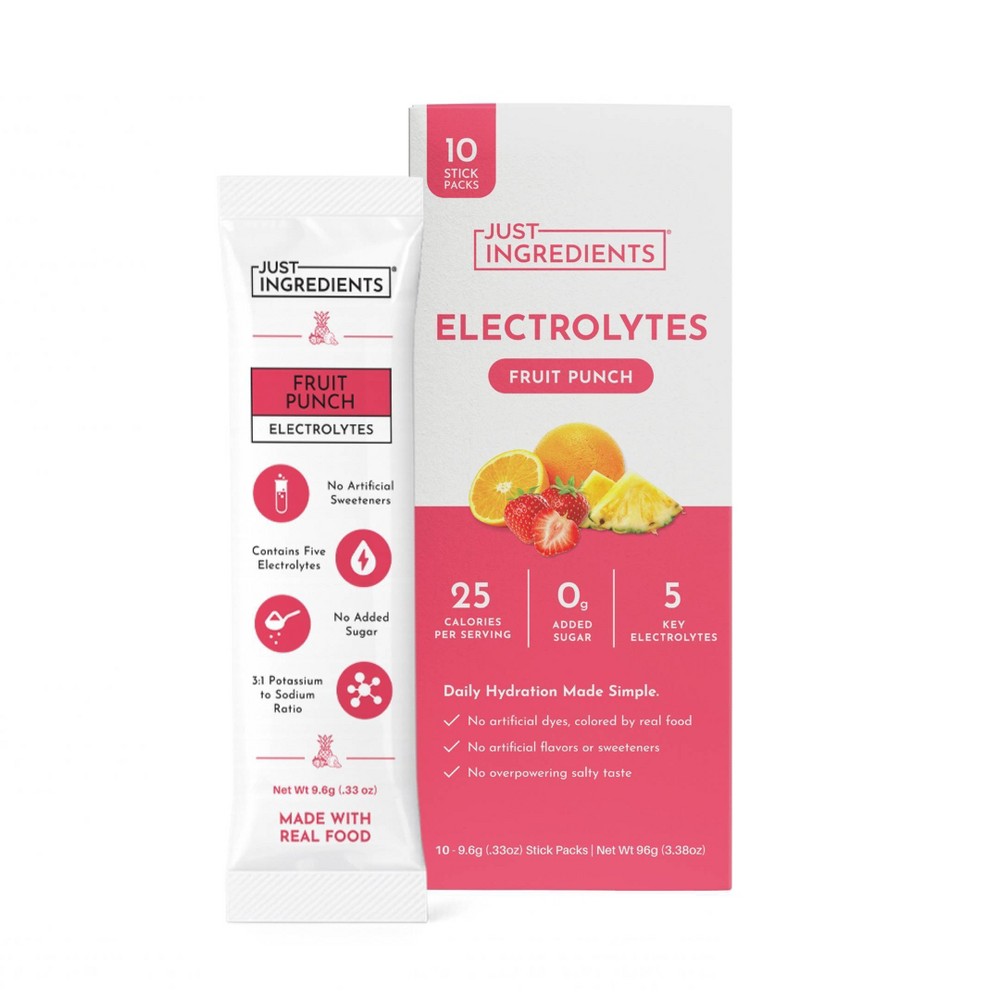 Just Ingredients Electrolytes Drink Mix Packs - Fruit Punch - 3.38/10ct