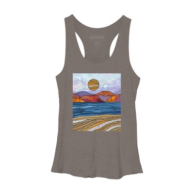 Women's Design By Humans Beach Landscape Stain Glass By Maryedenoa Racerback Tank Top
