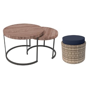 YARDSIGHT Round Coffee Table with Cotton-Cushioned Rattan Footrest & Iron Plate Heat-Transfer Printed Tabletop - 1 of 4