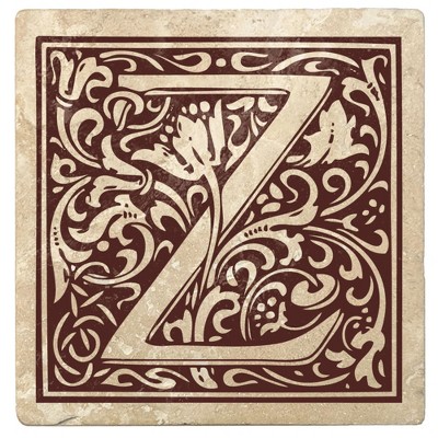 Christmas by Krebs Set of 4 Ivory and Brown "Z" Square Monogram Coasters 4"
