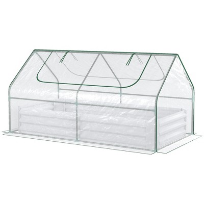 Outsunny Steel Raised Garden Bed with Clear Plastic Greenhouse Cover